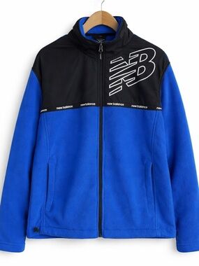NEW BALANCE Fleece Jacket Zip Blue Black Logo Athletic Sport Coat